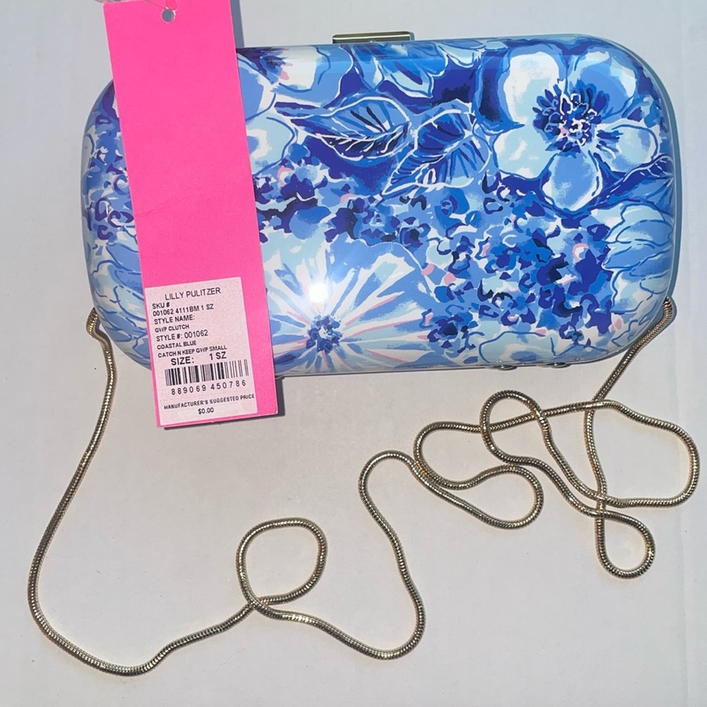 rare Lilly Pulitzer Catch N Keep blue hard clutch purse pill box Lucite enamel